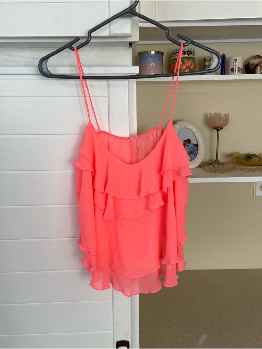 Neon Coral Ruffle Baby Doll Camisole